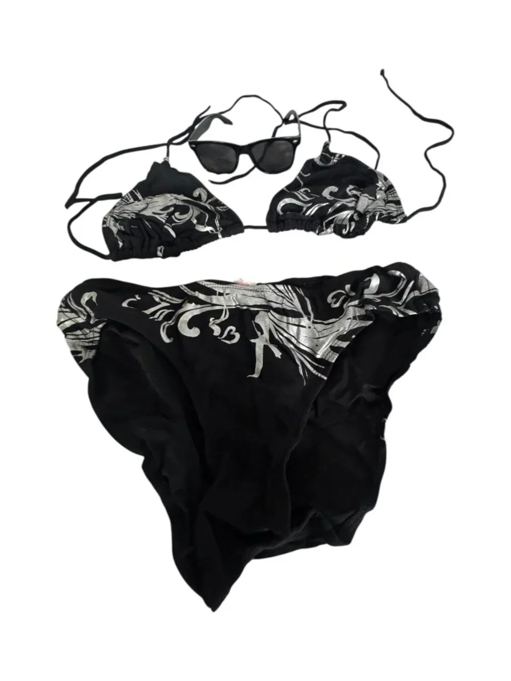 Black Floral Bikini Set with Sunglasses